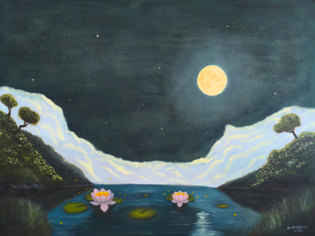 Pintura Lua de Lótus do Artista Andrei Silva