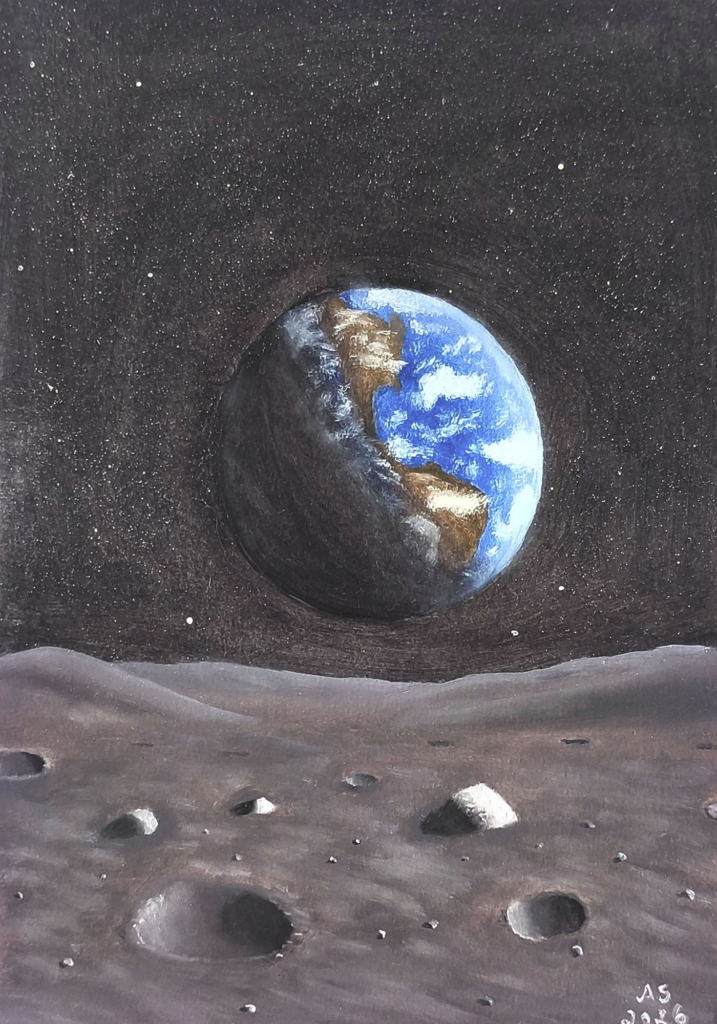 Imagem da terra vista da lua, uma das Pinturas cósmicas de Andrei Silva
