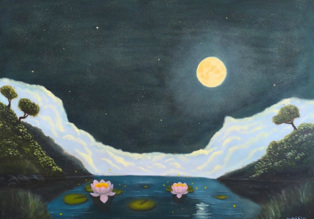 Pintura Lua de Lótus de Andrei Silva representando arte original contemporânea